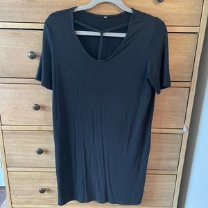Black t shirt dress with T-shaped neckline detail